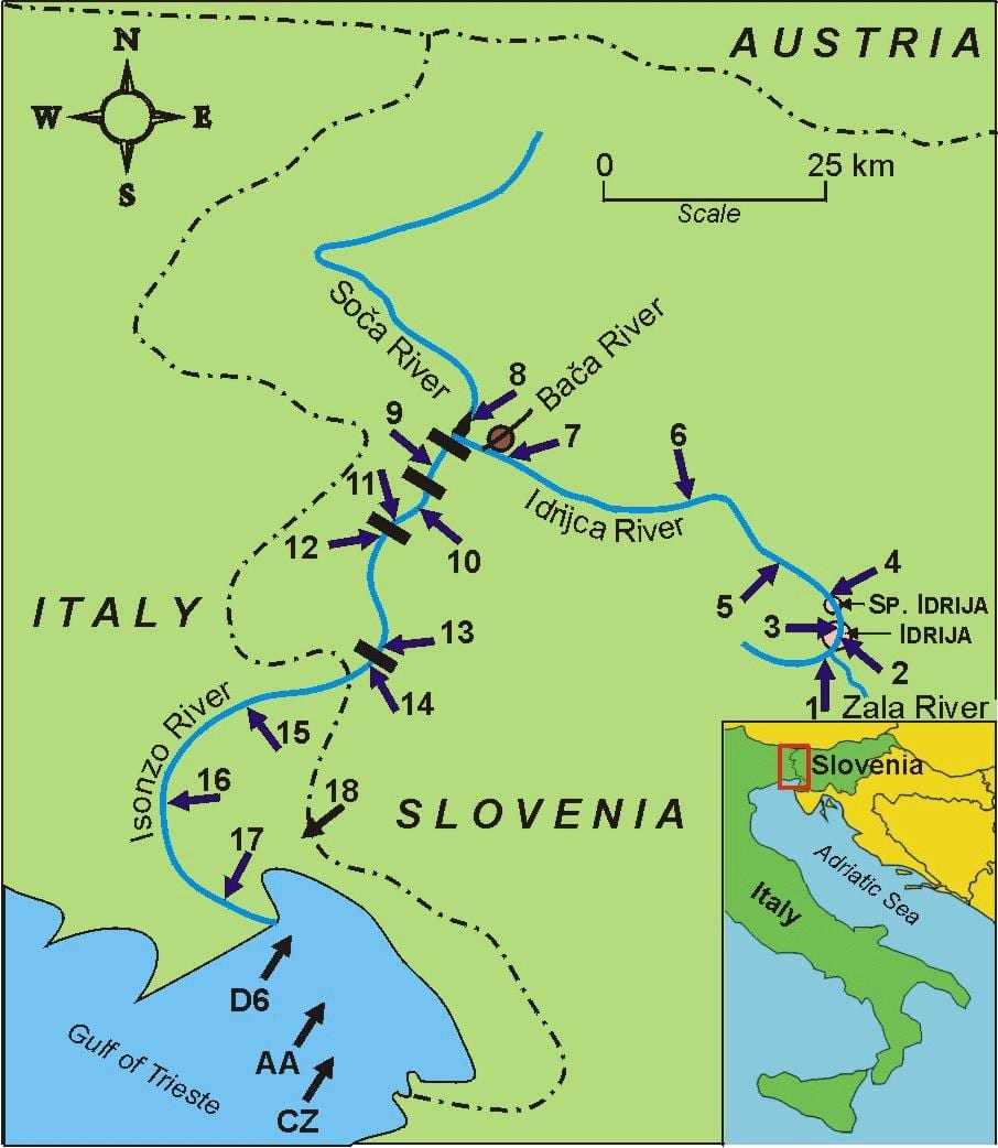 Bản đồ của xưa sông Slovenia