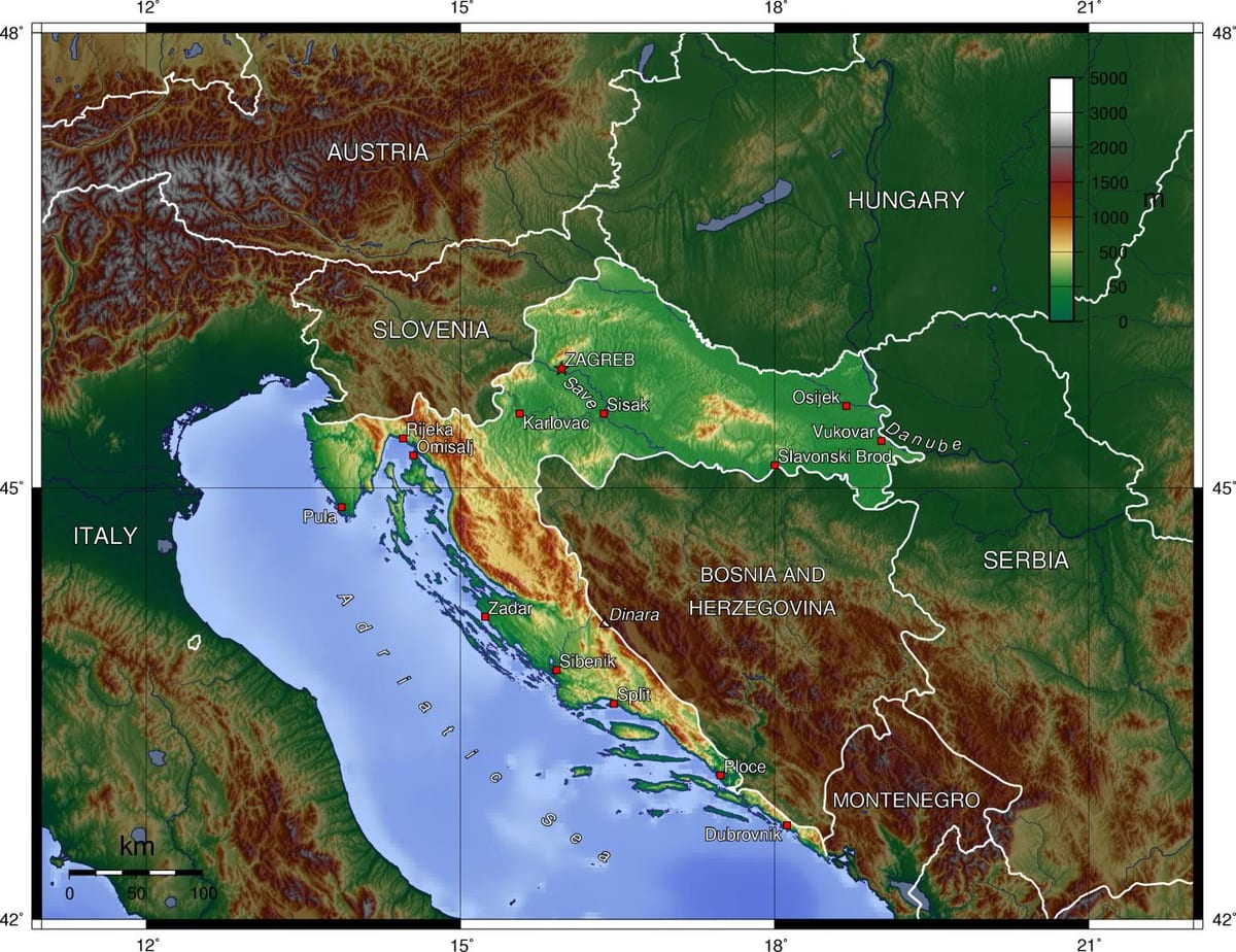 Bản đồ của croatia địa hình